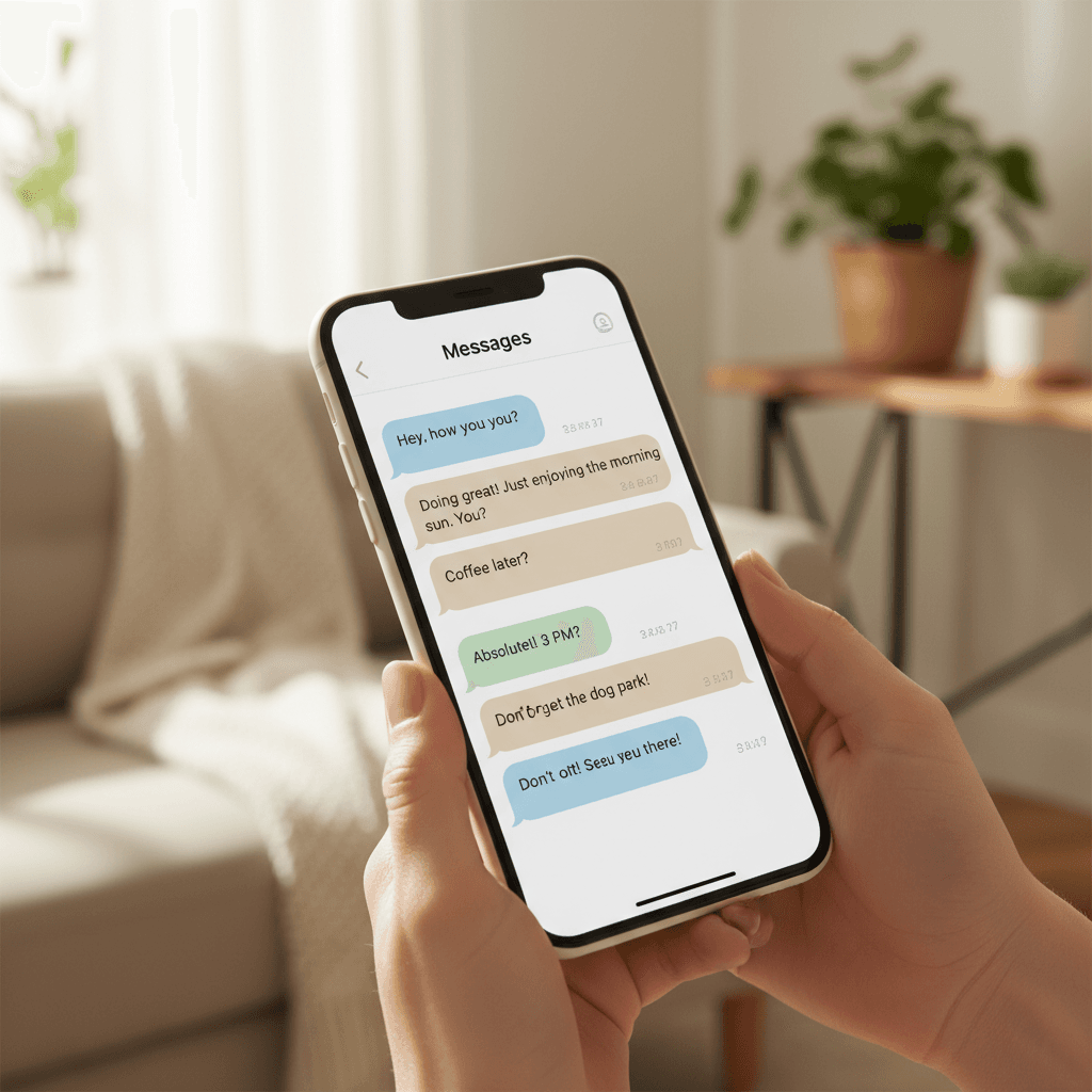 Modern smartphone displaying messaging interface with clean dark design